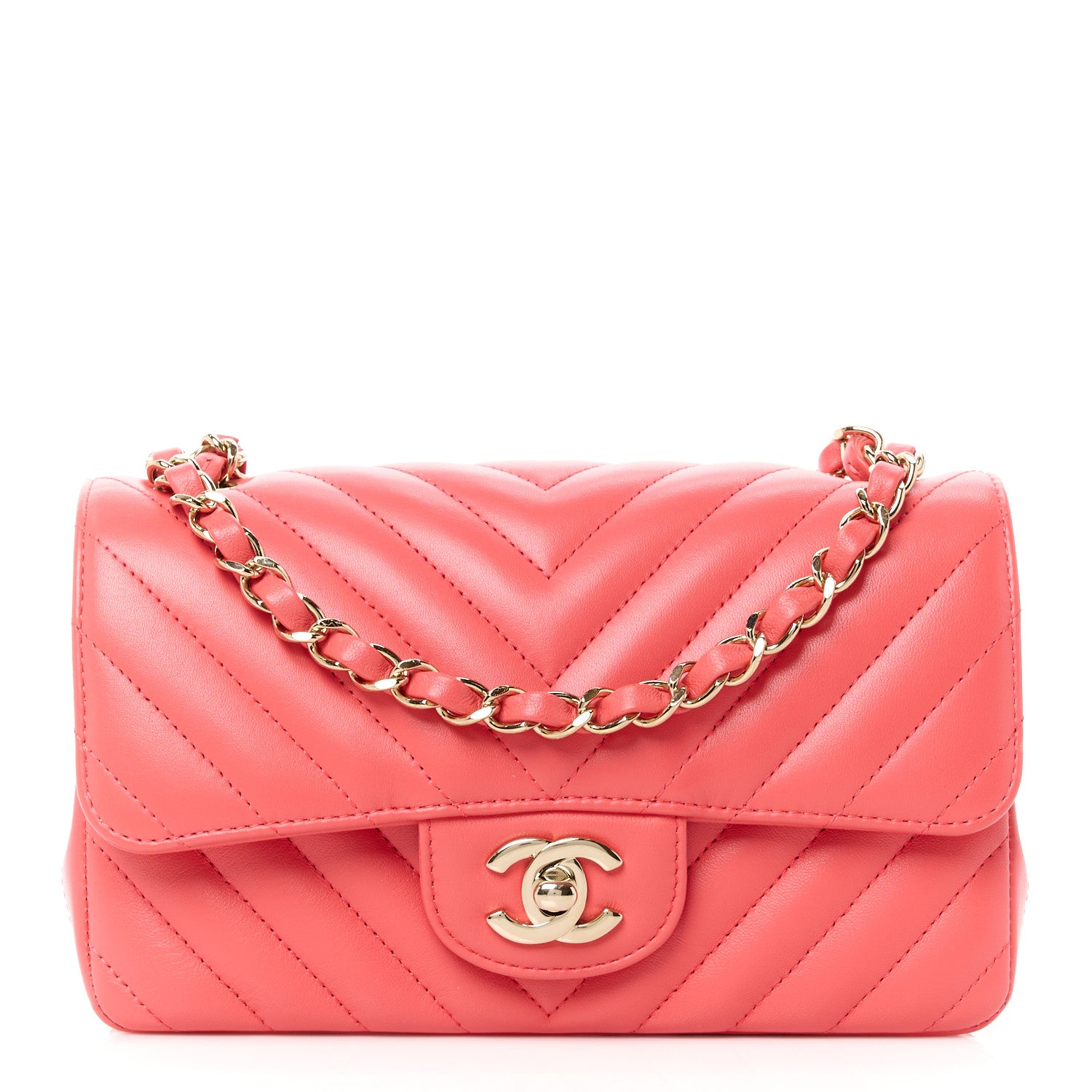 Chanel Lambskin Chevron Quilted Mini Rectangular Flap Pink 1 of 12