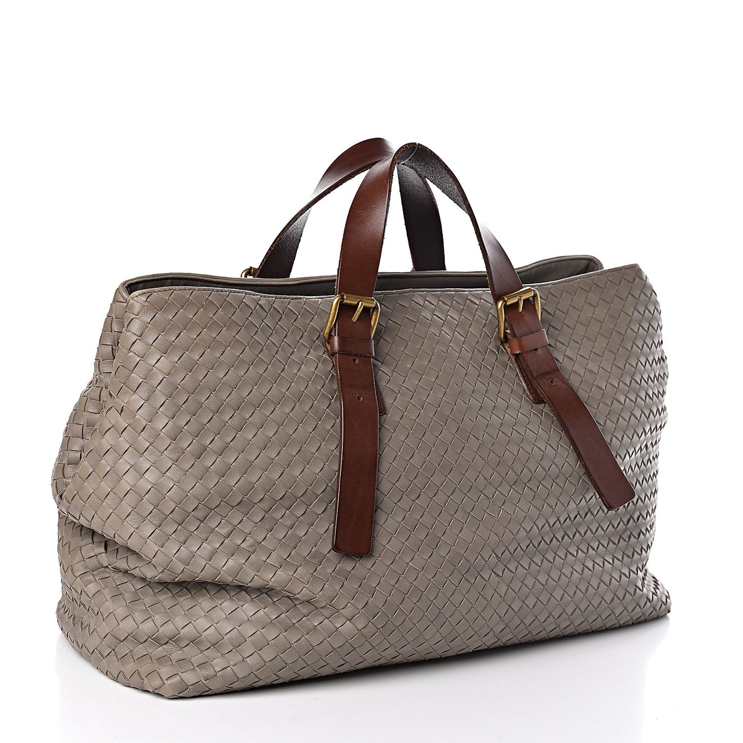 Intrecciato Light Calf Shopper Tote Khaki Brown