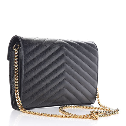 Saint Laurent Grain De Poudre Matelasse Chevron Monogram Chain Wallet Black 3 of 23