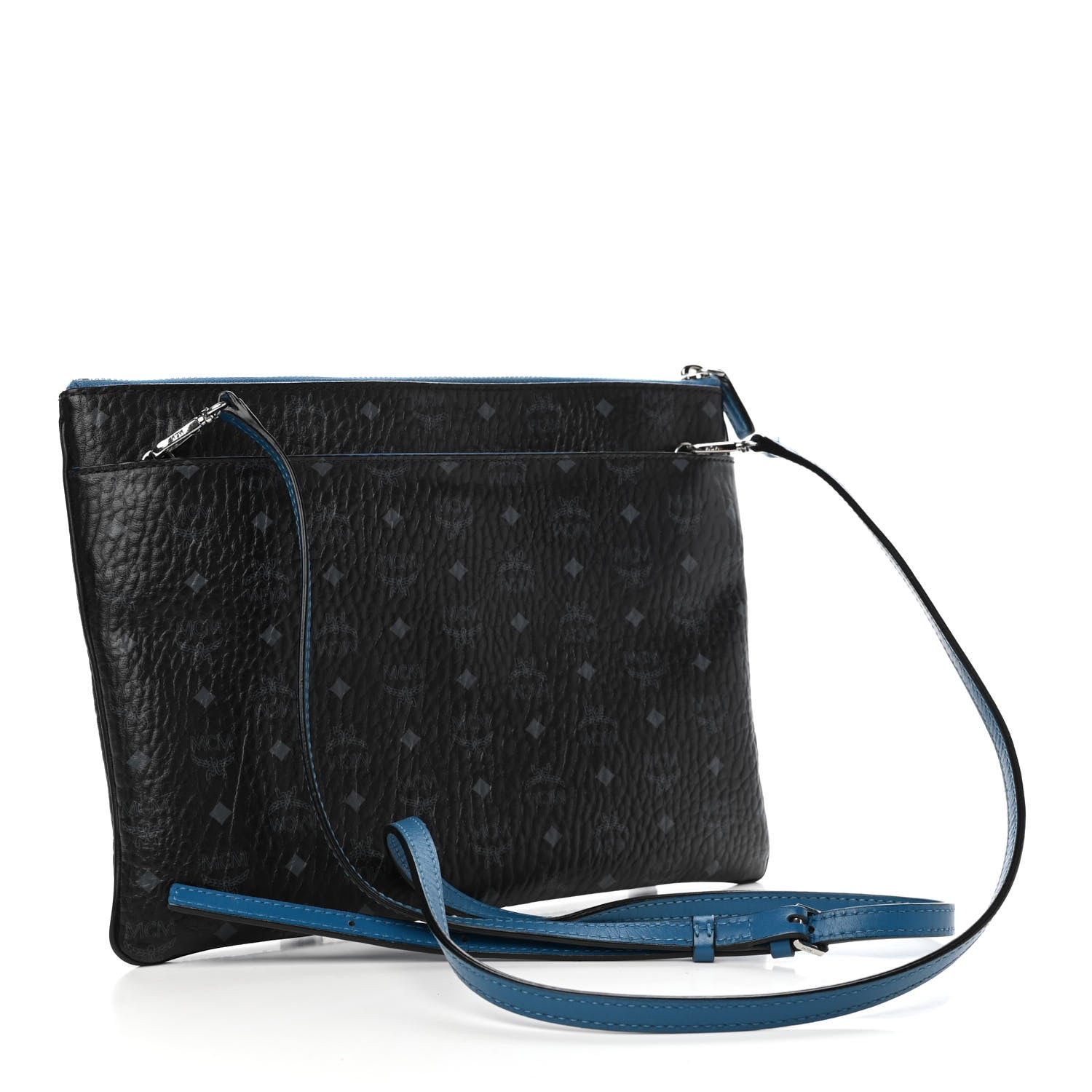 MCM Visetos Medium Crossbody Pouch Black Blue 3 of 8