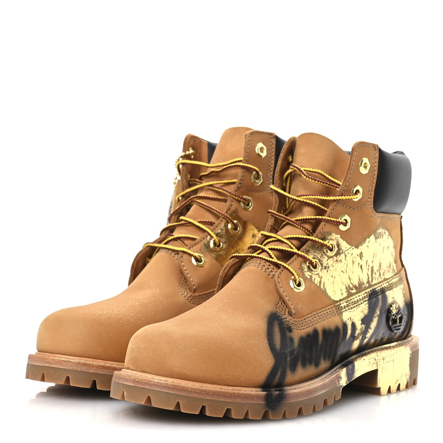 X TIMBERLAND Nubuck Graffiti Womens Ankle Boots 9.5 Wheat Gold