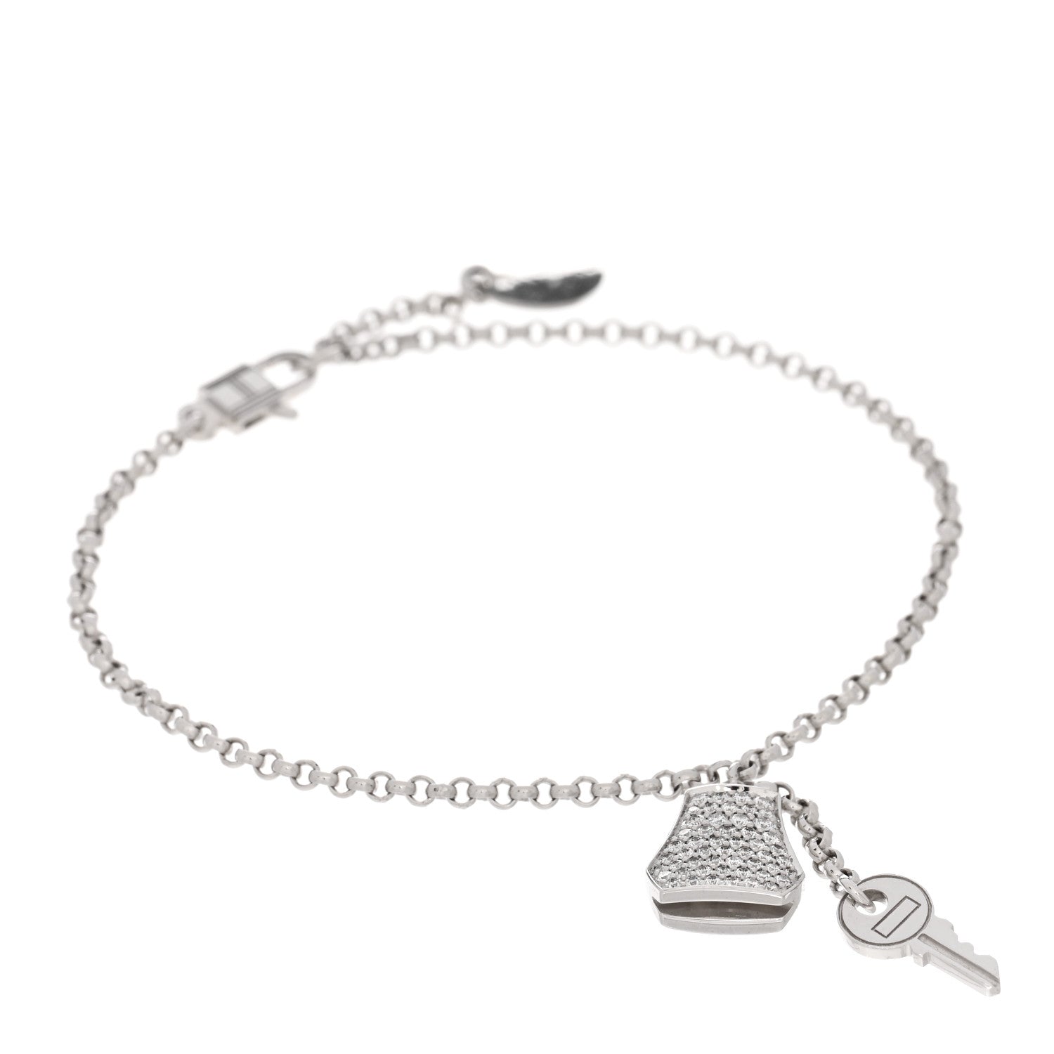 Hermes 18K White Gold Diamond PM Kelly Clochette Bracelet SH 1 of 4