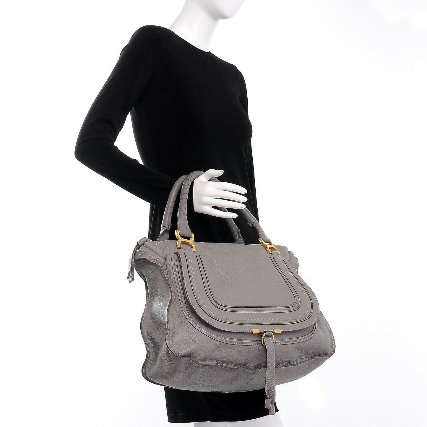 Calfskin Large Marcie Satchel Cashmere Grey