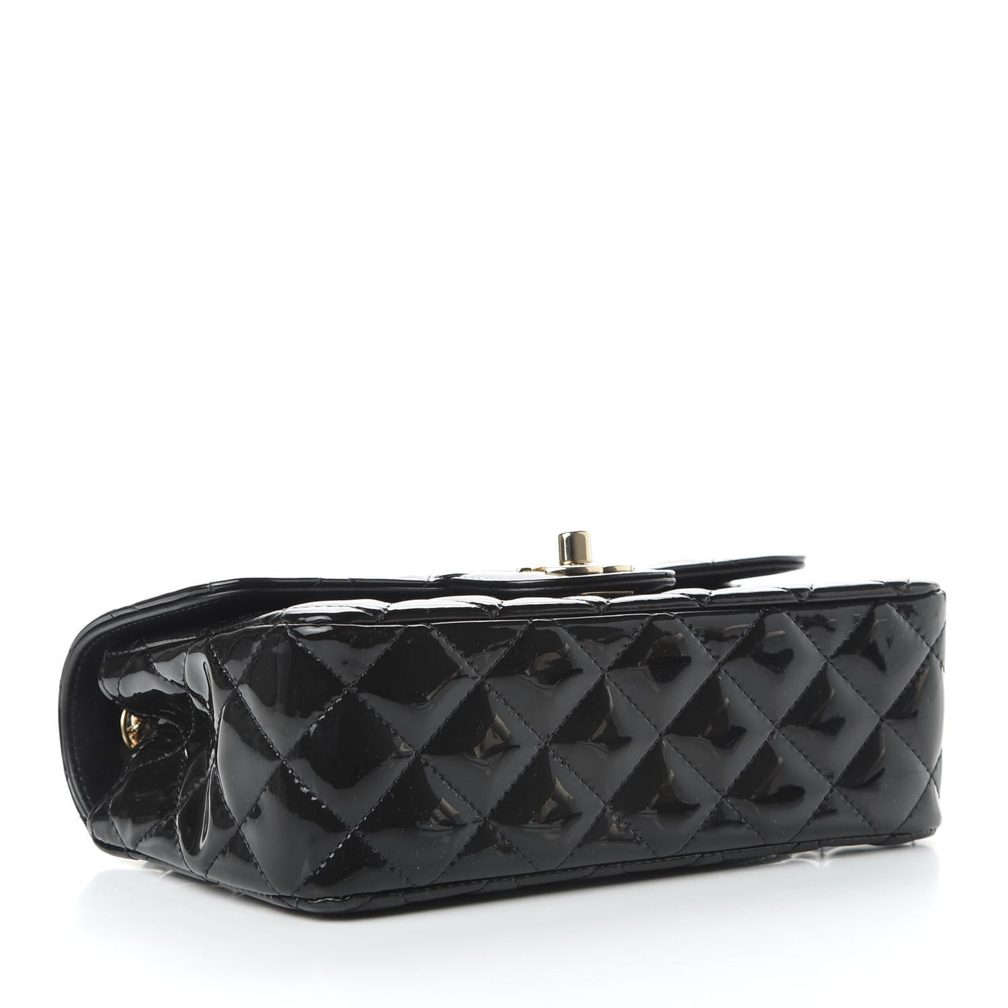 Patent Calfskin Quilted Mini Rectangular Flap Black