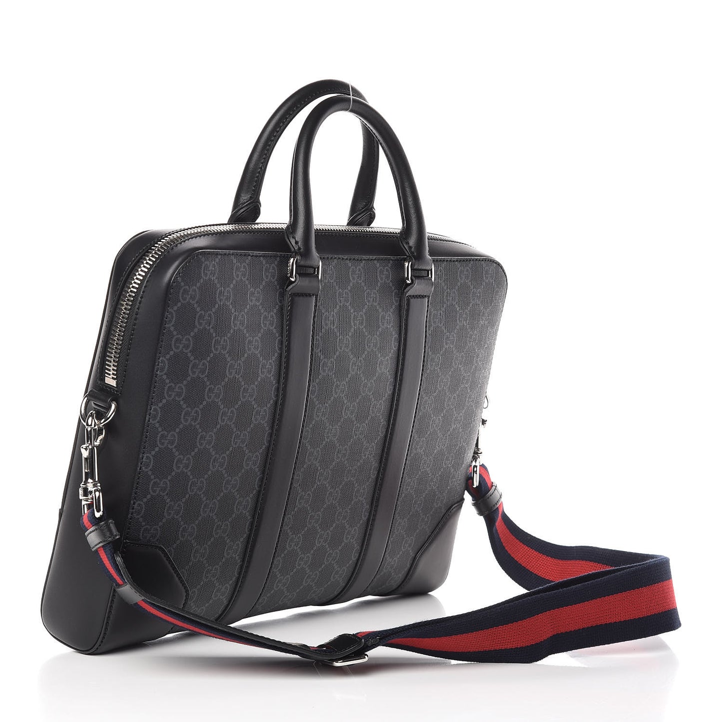 GG Supreme Monogram Appia Calfskin Web Briefcase Black