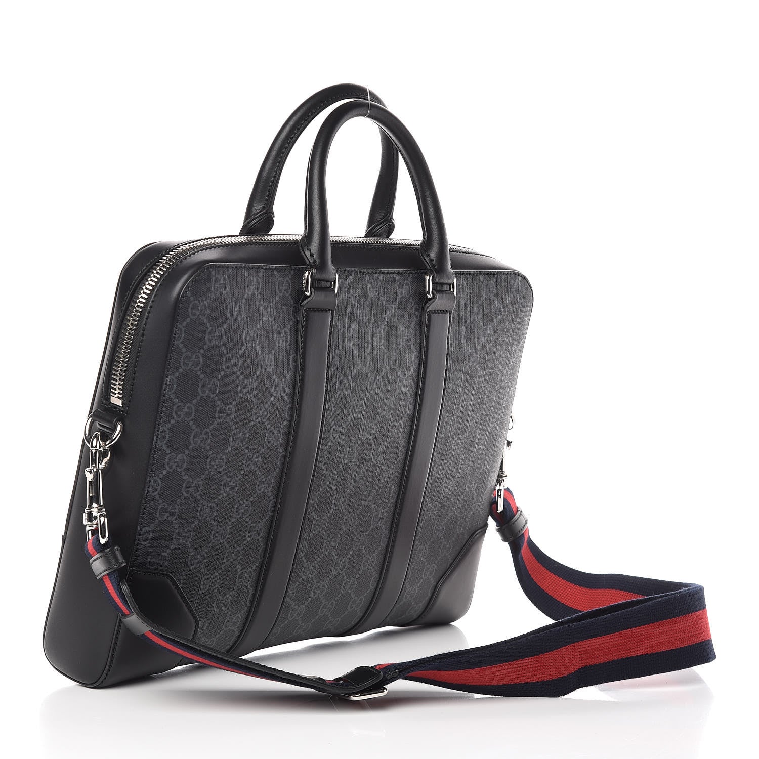Gucci GG Supreme Monogram Appia Calfskin Web Briefcase Black 3 of 10