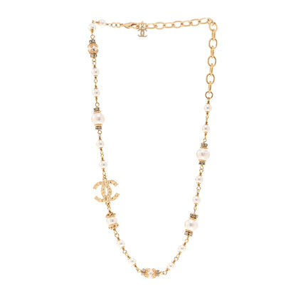 Chanel Pearl Crystal CC Necklace Gold 3 of 6