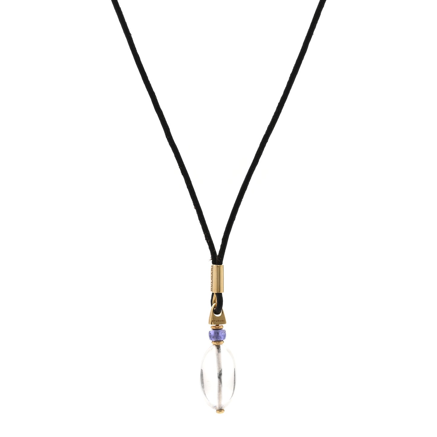 18K Yellow Gold Amethyst Rock Crystal Cord Pendant Necklace