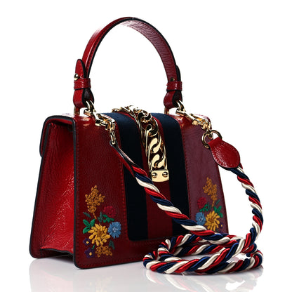 Gucci Patent Embroidered Mini Sylvie Top Handle Bag Hibiscus Red 2 of 11