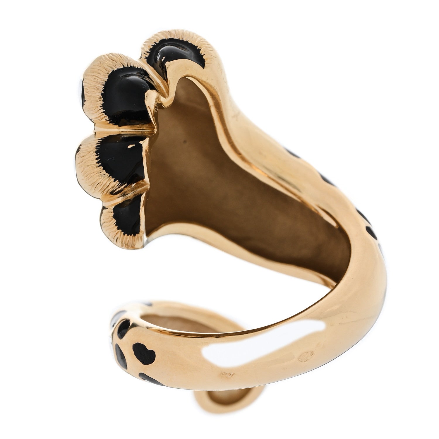 Christian Dior 18K Yellow Gold Enamel Mitza Leopard Paw Ring 54 7 Black 3 of 4