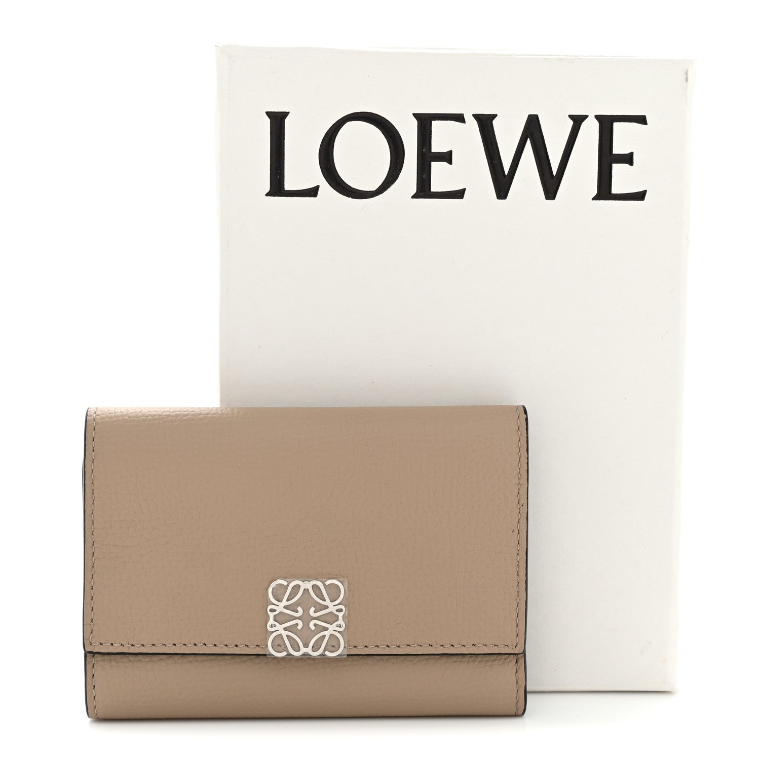 Loewe Grained Calfskin Anagram Trifold Wallet Taupe 9 of 9