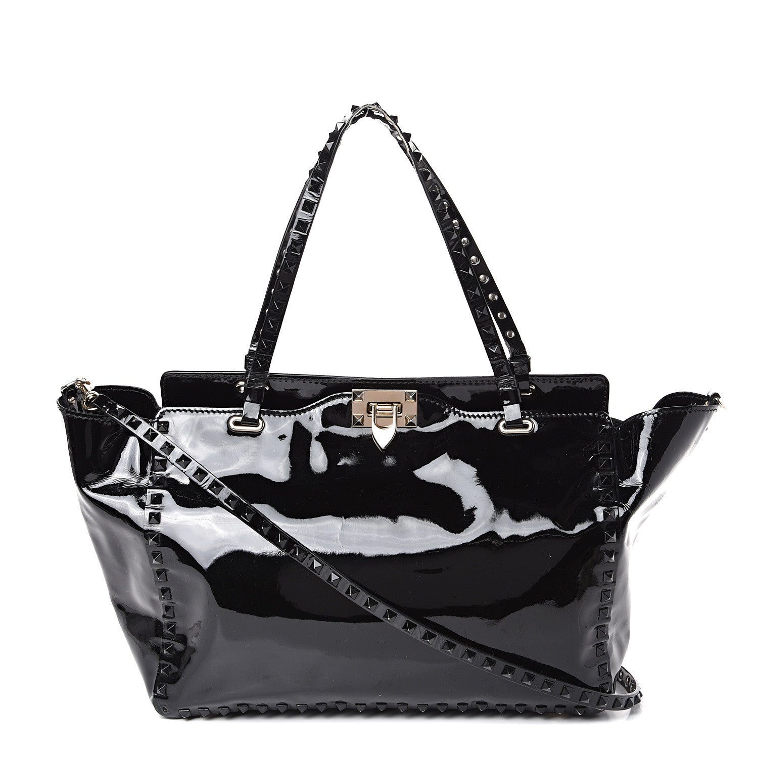 Valentino Garavani Patent Medium Rockstud Tote Black 1 of 20