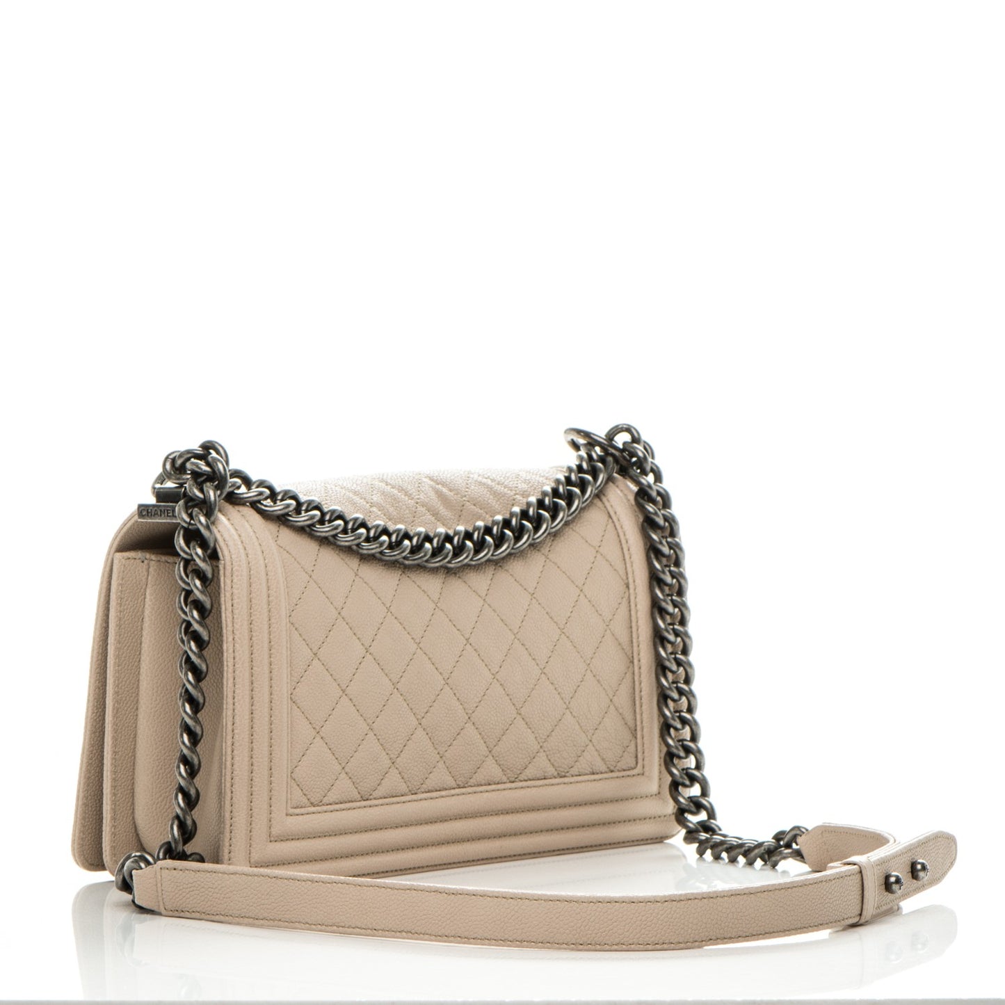 Caviar Quilted Medium Boy Flap Beige