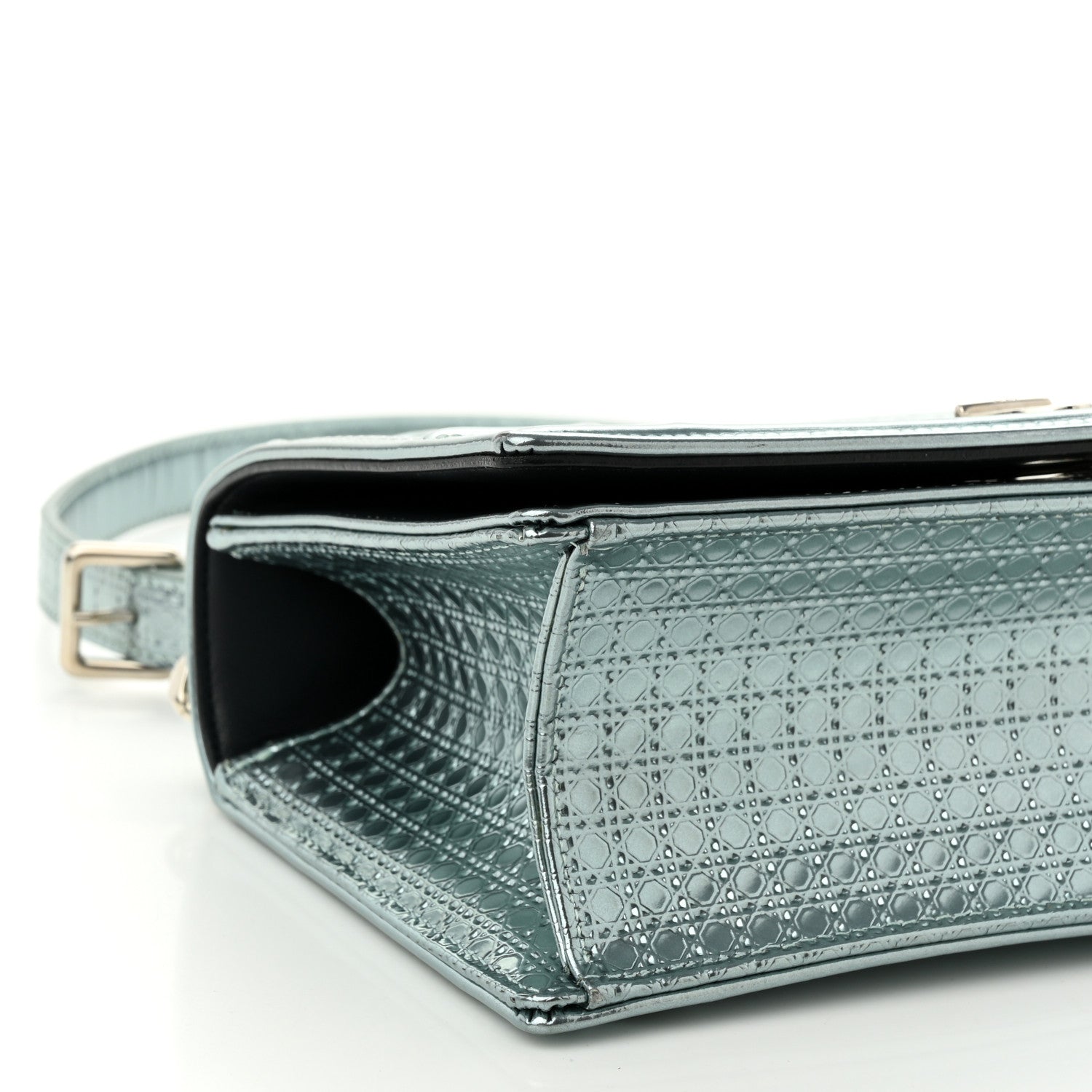 Christian Dior Metallic Patent Micro-Cannage Small Diorama Flap Bag Azur 8 of 10