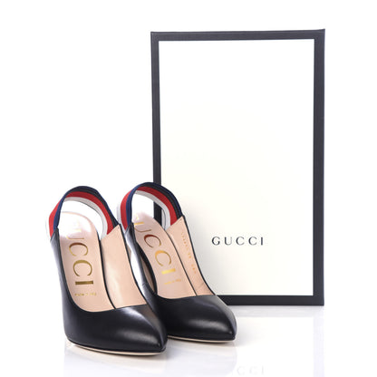 Gucci Malaga Kid Web Sylvie High Heel Slingback Pumps 39 Black 11 of 11