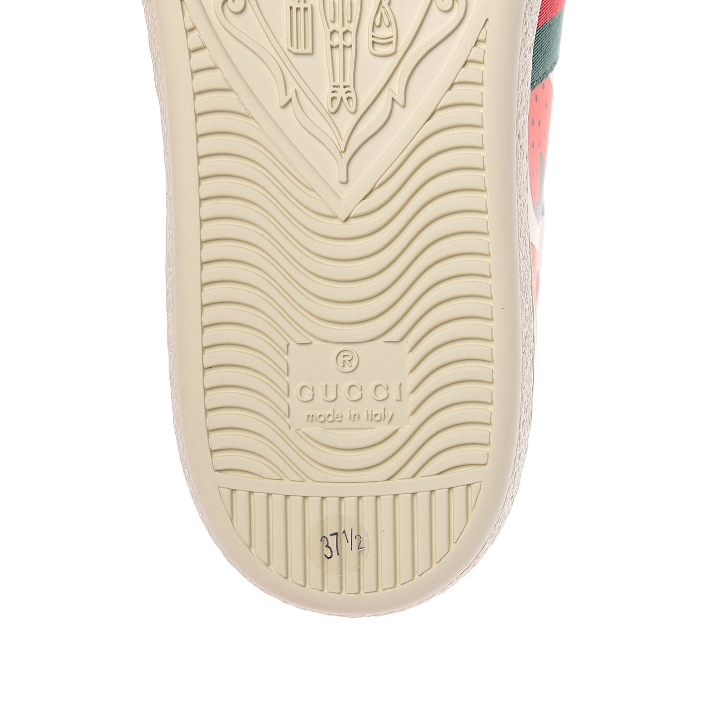 Calfskin Web Strawberry Print Womens Ace Sneakers 37.5 Ivory Red Green