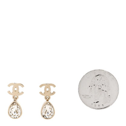 Chanel Crystal CC Tear Drop Earrings Gold 2 of 5