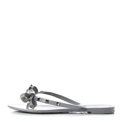 Valentino Garavani PVC Jelly Rockstud Bow Thong Sandals 40 Pastel Grey 1 of 8