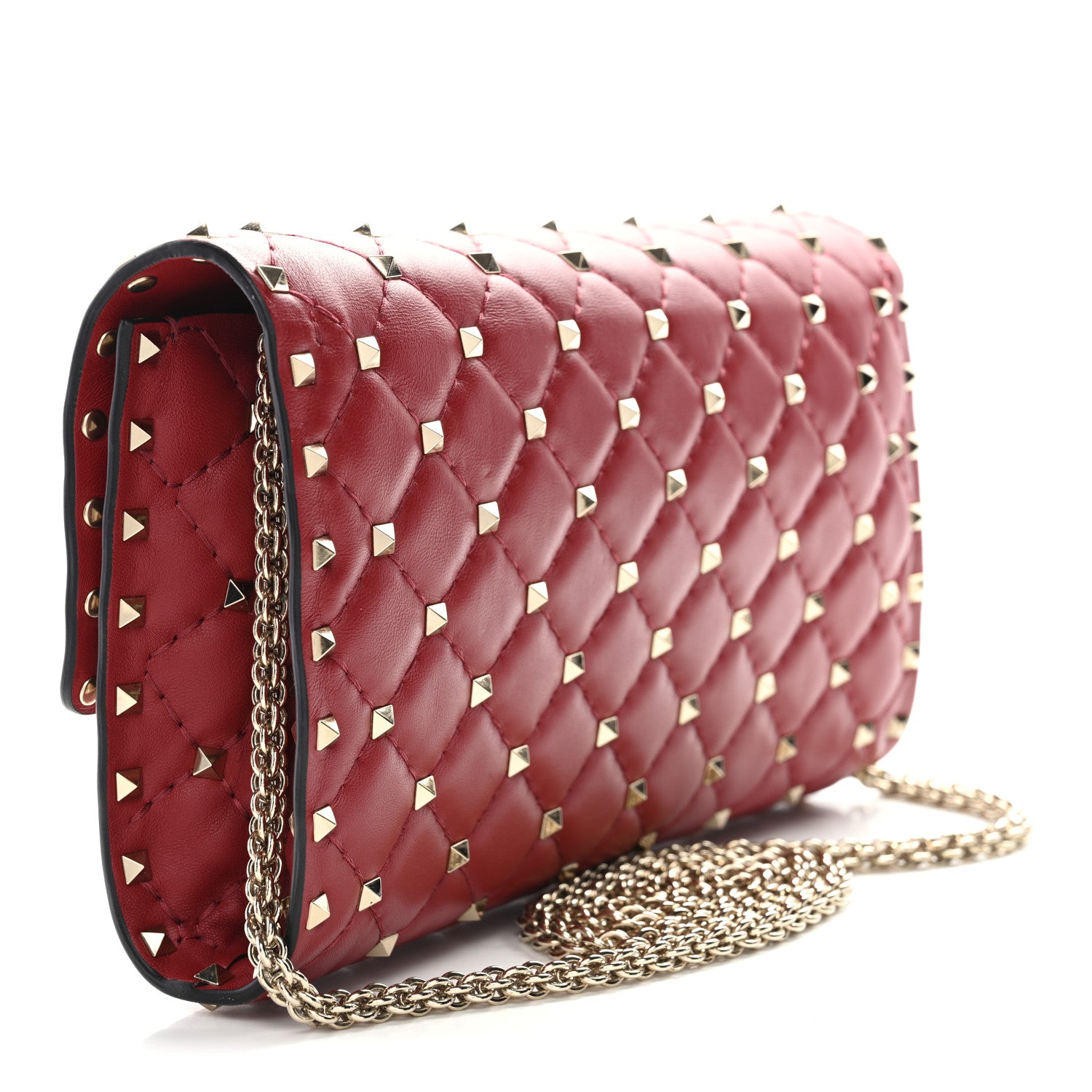 Valentino Garavani Lambskin Rockstud Spike Wallet on Chain Red 3 of 10