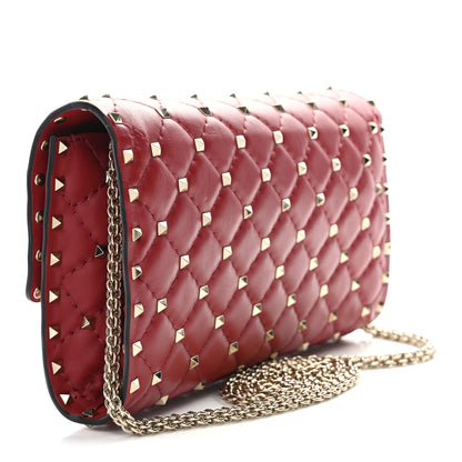 Valentino Garavani Lambskin Rockstud Spike Wallet on Chain Red 3 of 10