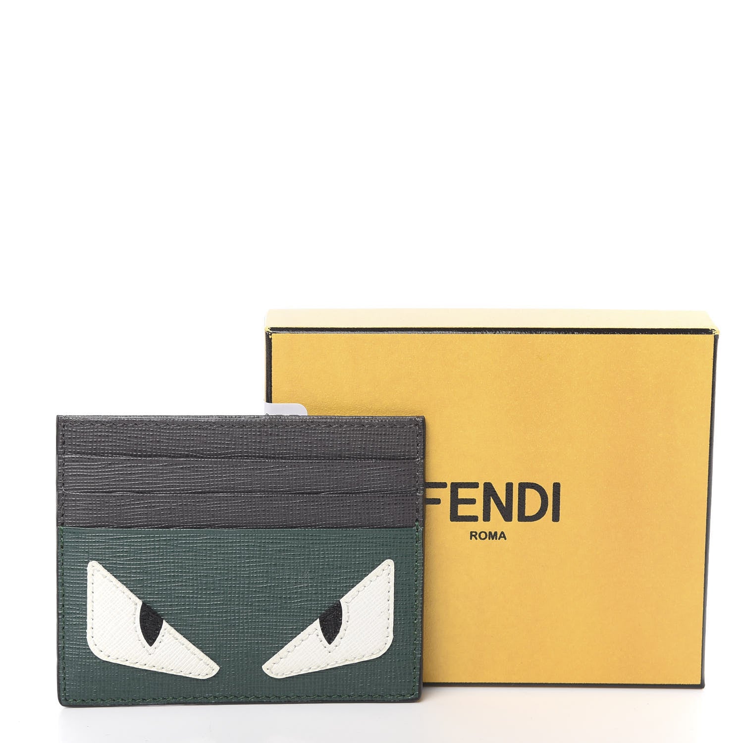 Fendi Vitello Elite Monster Eyes Inlay Card Holder Green Black 8 of 8