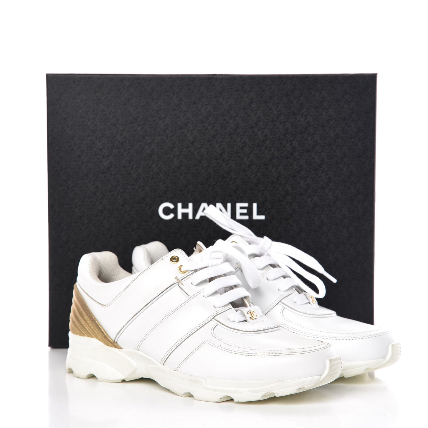 Calfskin Laminated Womens CC Sneakers 37 White Gold
