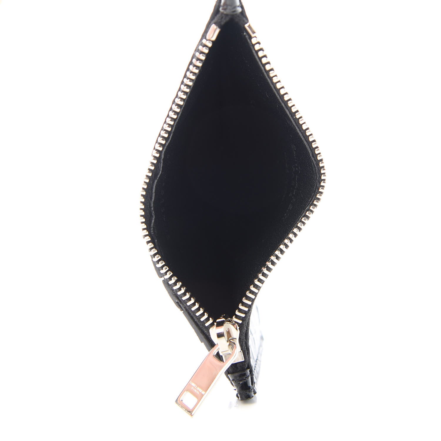 Saint Laurent Calfskin Crocodile Embossed 5 Fragments Zip Pouch Card Holder Black 5 of 8