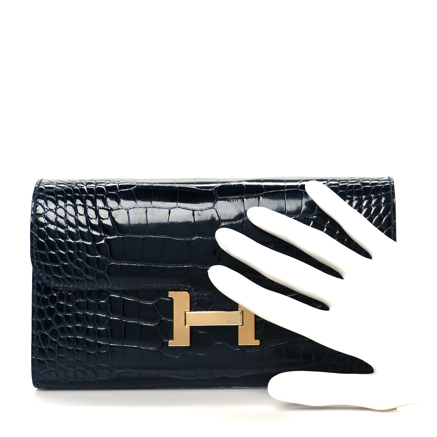Hermes Shiny Alligator Constance Long Wallet Bleu Marine 2 of 8
