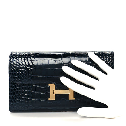 Hermes Shiny Alligator Constance Long Wallet Bleu Marine 2 of 8