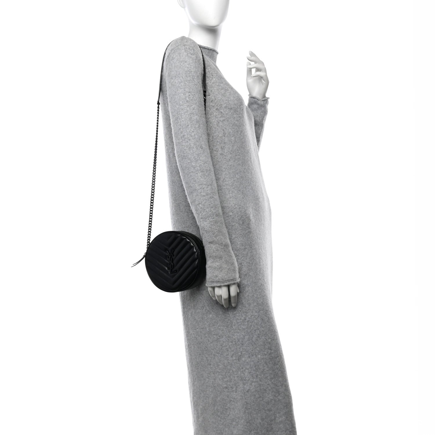 Saint Laurent Calfskin Matelasse Chevron Round Vinyle Camera Bag Black 2 of 10