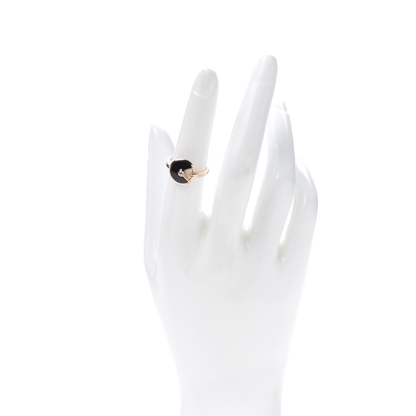 18K Pink Gold Diamond Black Onyx Amulette de Ring 52 6