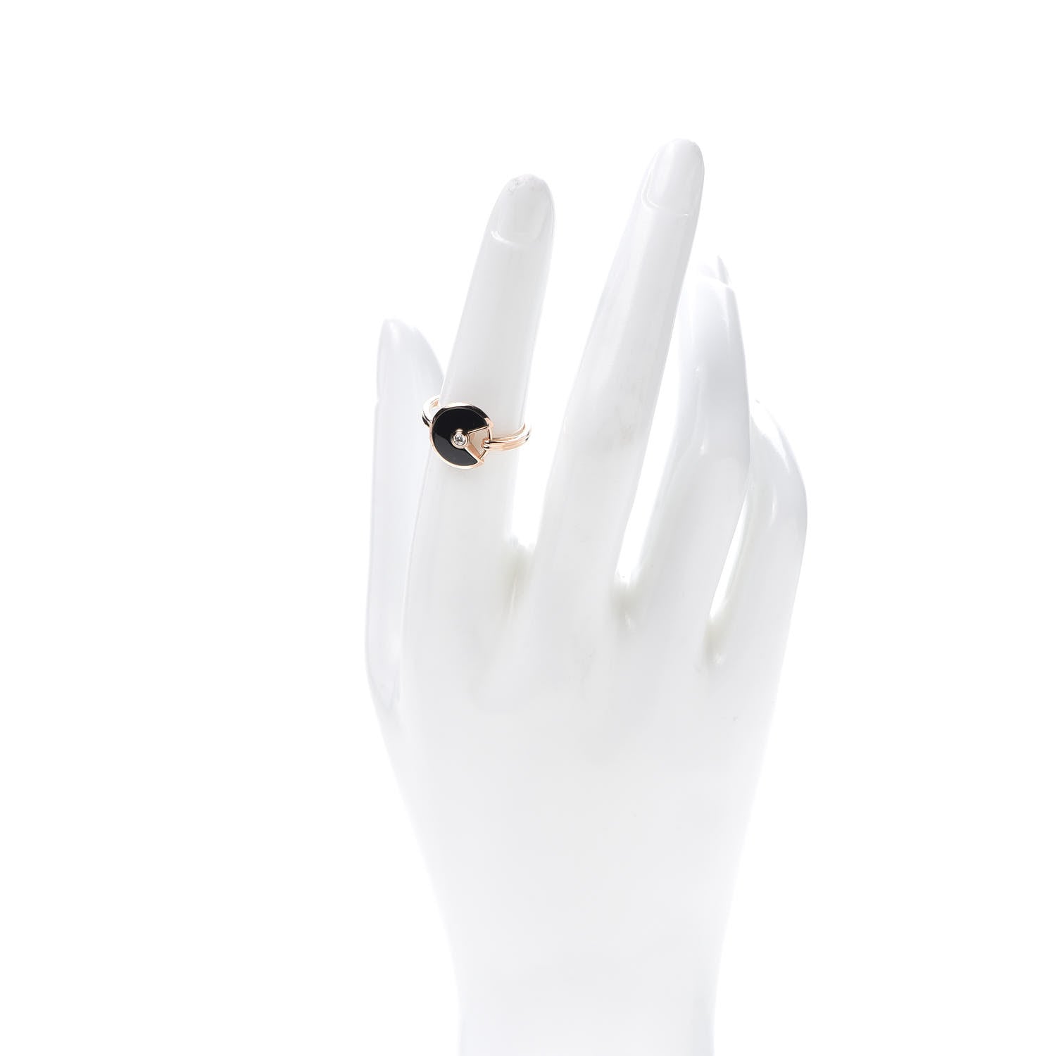 Cartier 18K Pink Gold Diamond Black Onyx Amulette de Ring 52 6 2 of 7