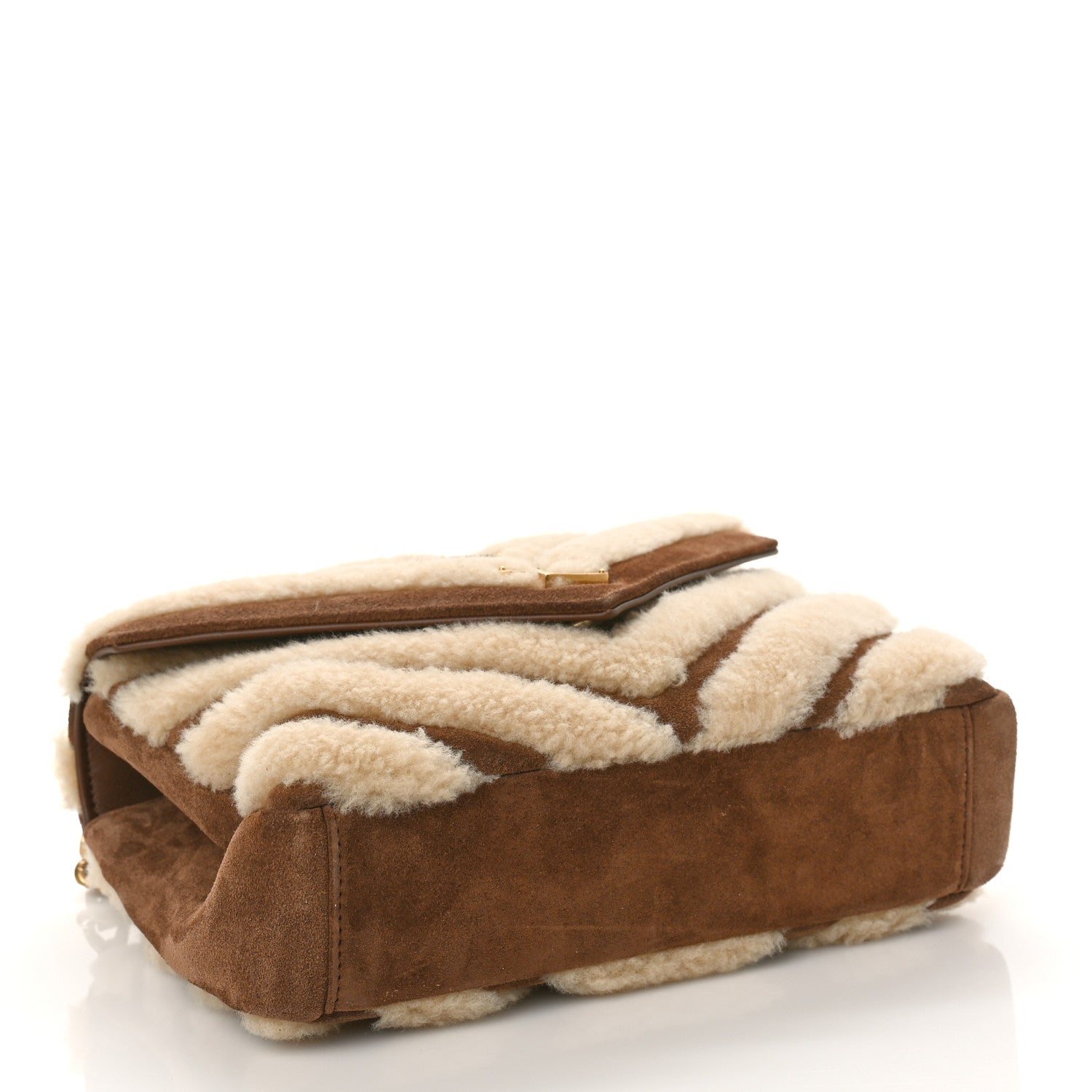 Saint Laurent Nubuck Shearling Chevron Monogram Medium College Bag Dark Cigar Natural Beige 4 of 8