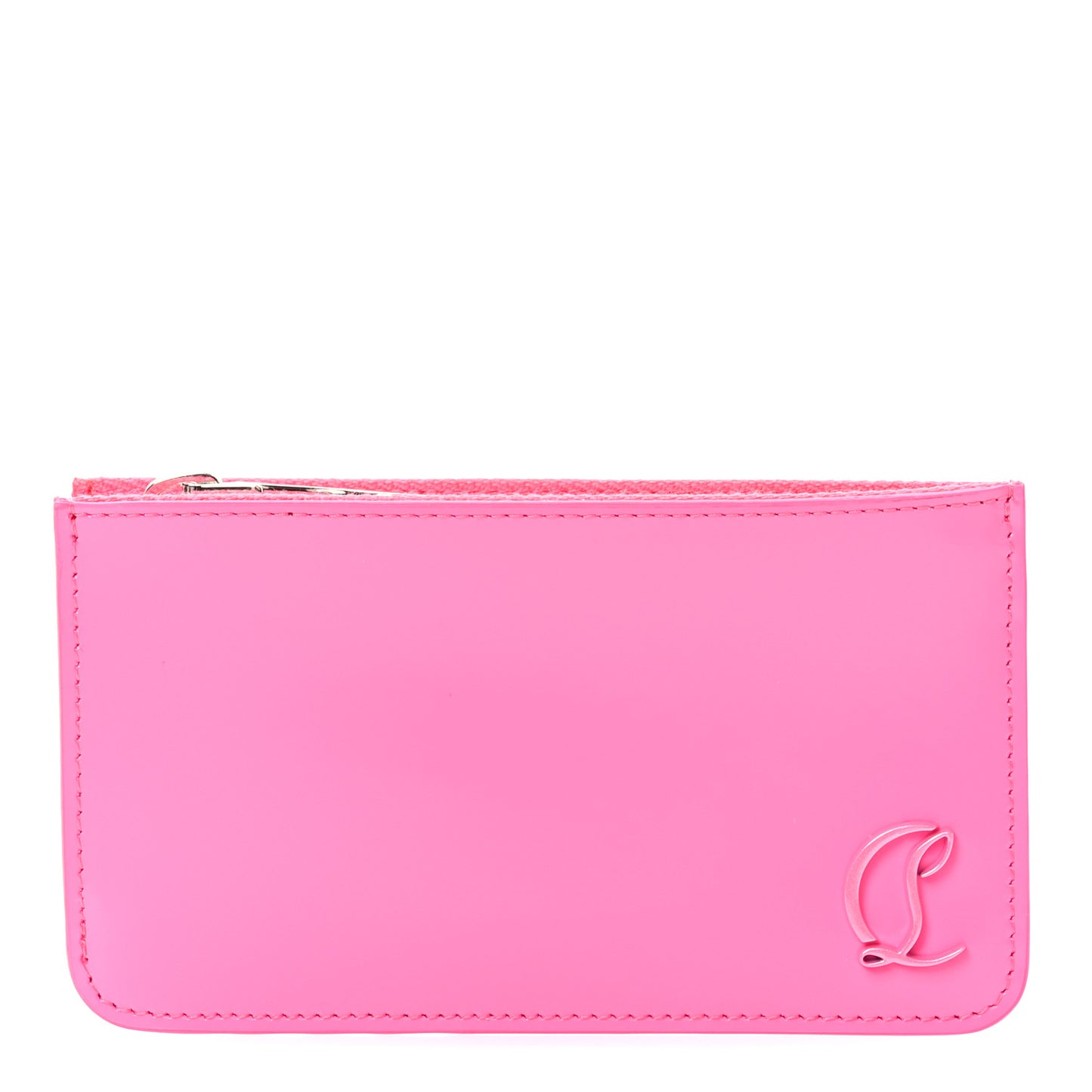 Calfskin Abrasivato Loubi54 Zipped Card Holder Fluo Pink