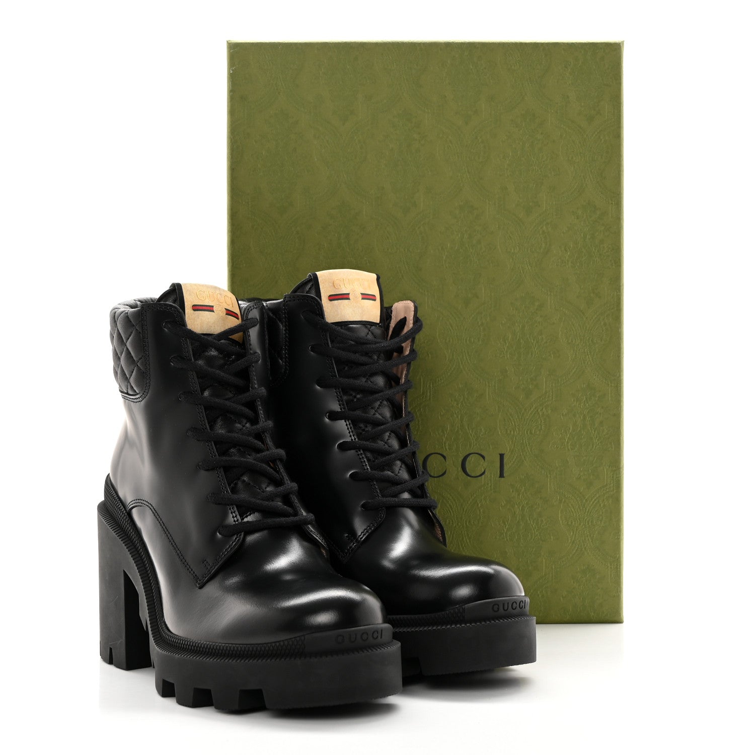 Gucci Magnum Calfskin Nappa Quilted Lace Up Ankle Boots 38.5 Black 15 of 15