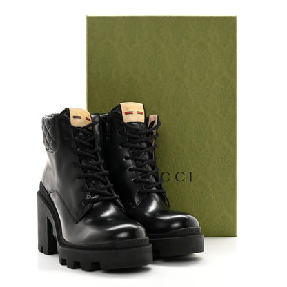 Gucci Magnum Calfskin Nappa Quilted Lace Up Ankle Boots 38.5 Black 15 of 15