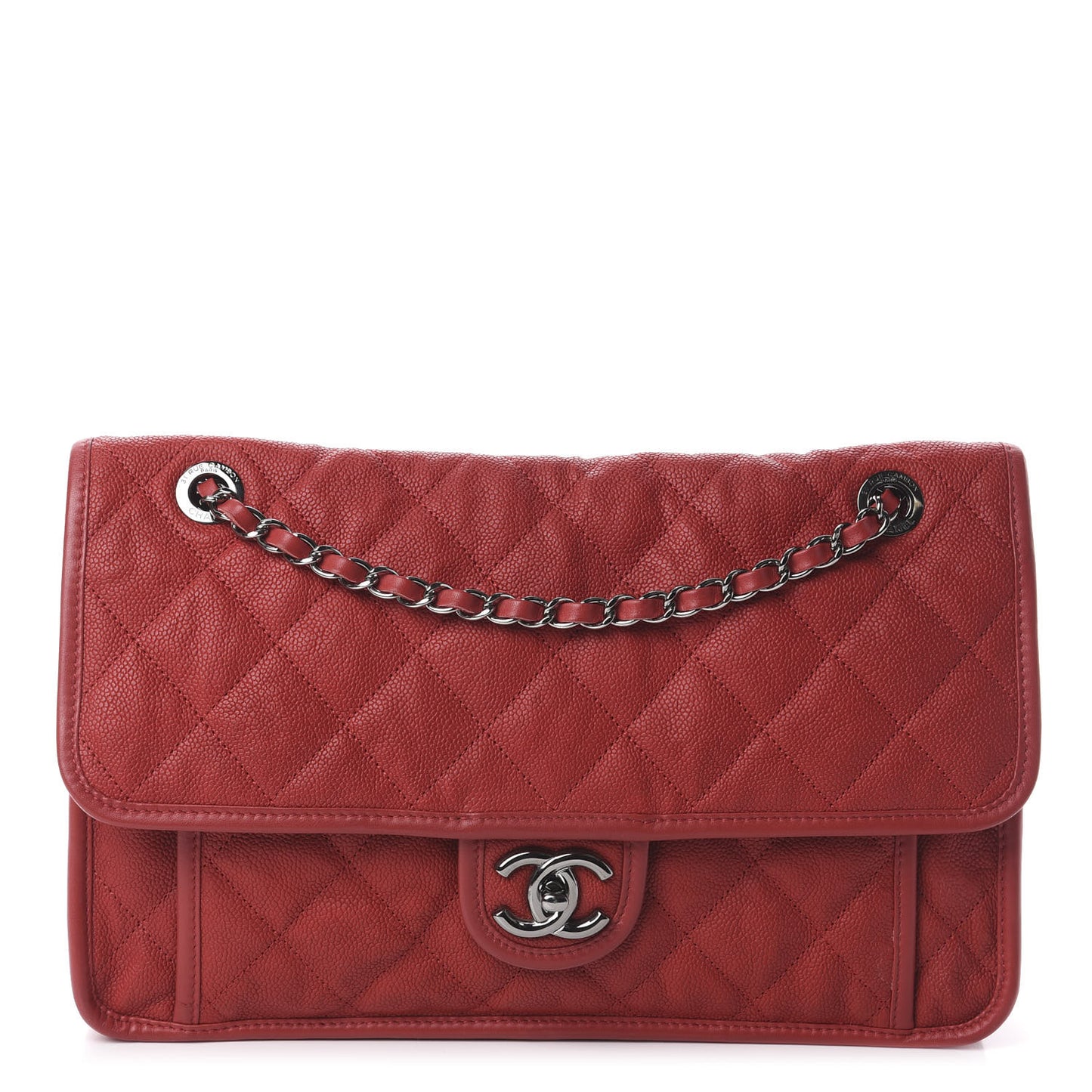 Caviar Quilted Large French Riviera Flap Red