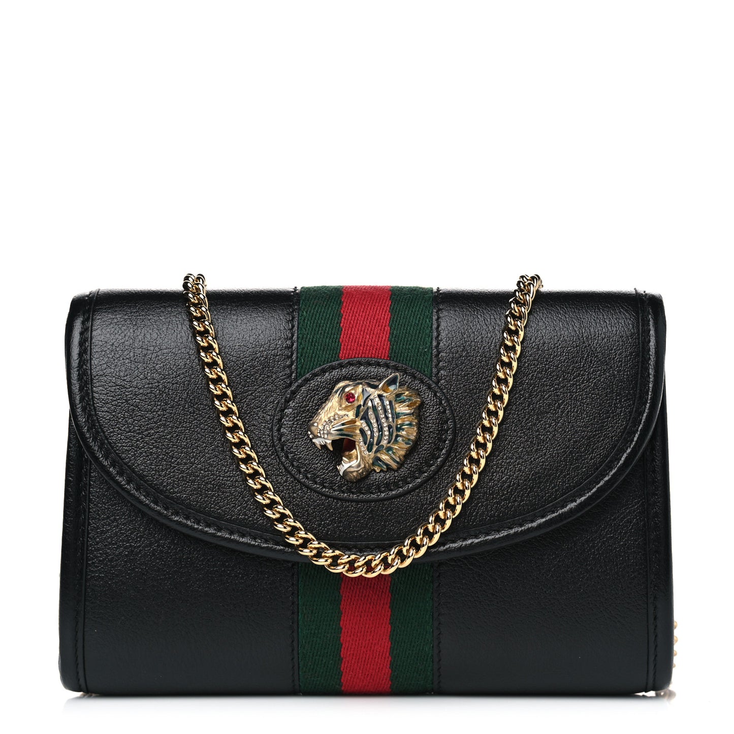 Textured Calfskin Web Mini Rajah Slim Flap Shoulder Bag Black