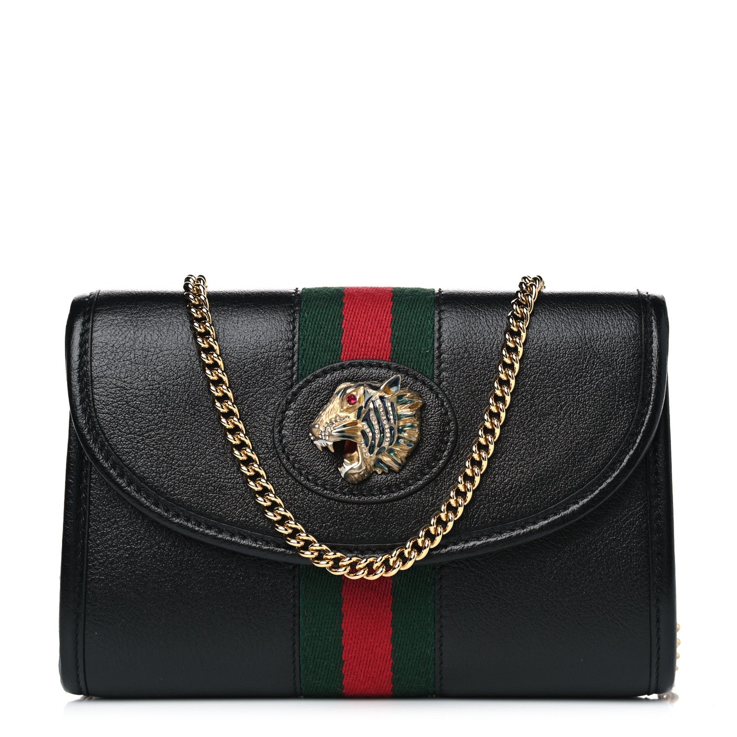 Gucci Textured Calfskin Web Mini Rajah Slim Flap Shoulder Bag Black 1 of 4