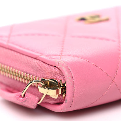 Chanel Lambskin Quilted Zip Around Coin Purse Wallet Pink Yellow 8 of 12