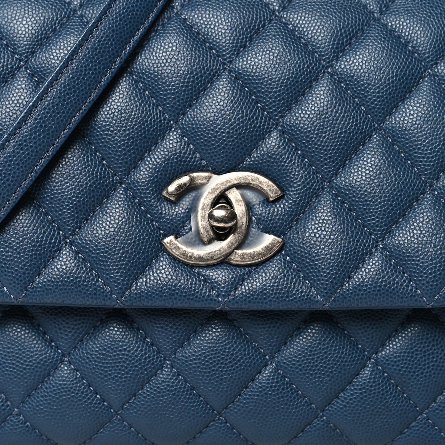Caviar Quilted Small Coco Handle Flap Blue