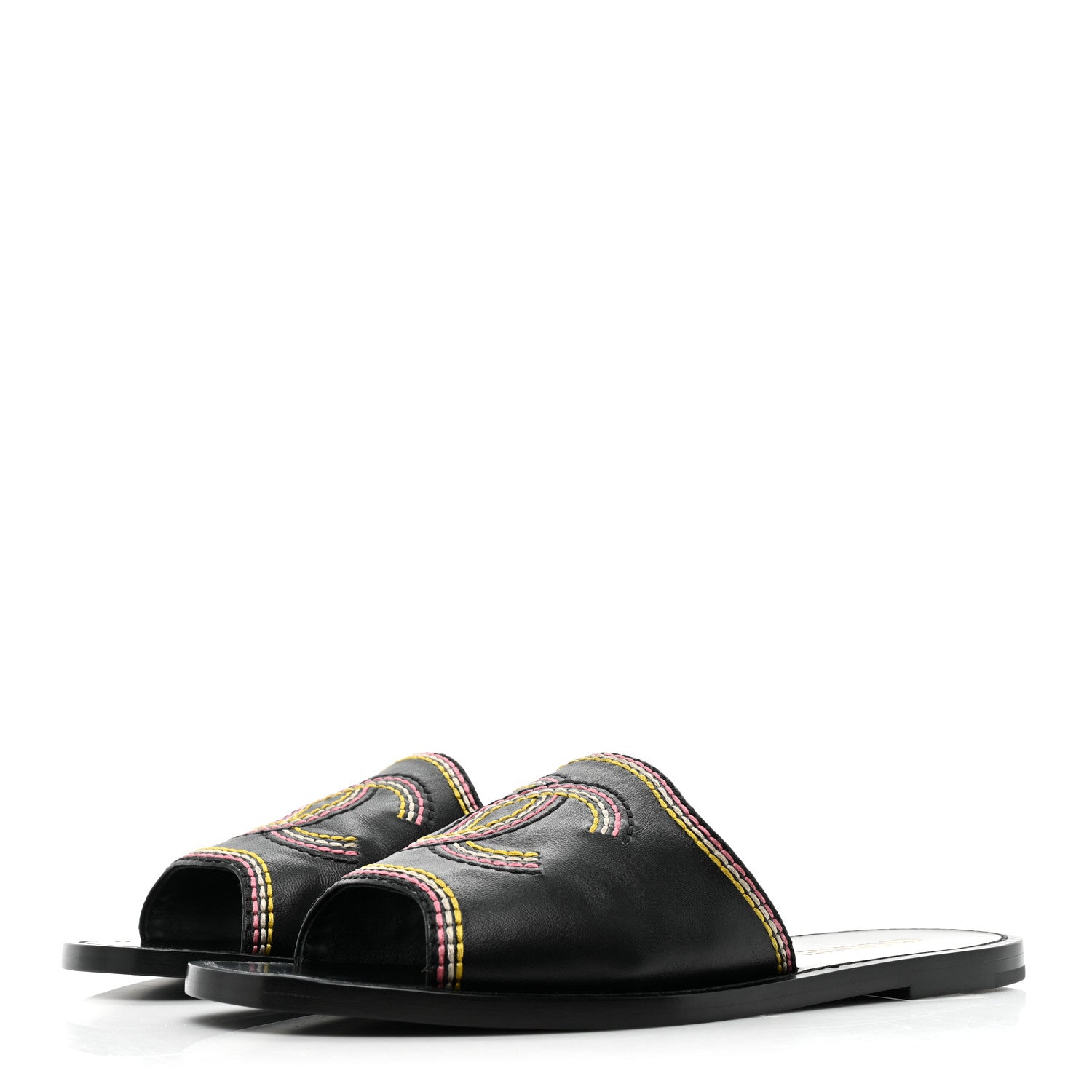 Chanel Calfskin Embroidered CC Sandal Mule 38 Black 3 of 9