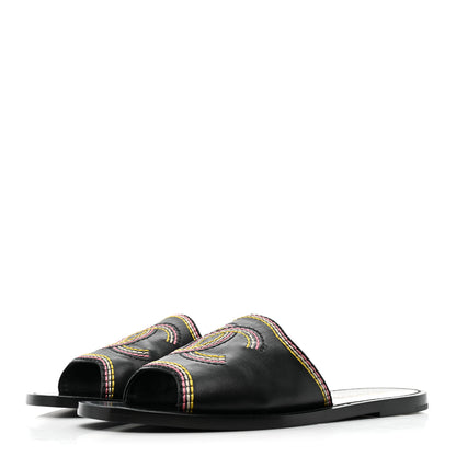 Chanel Calfskin Embroidered CC Sandal Mule 38 Black 3 of 9