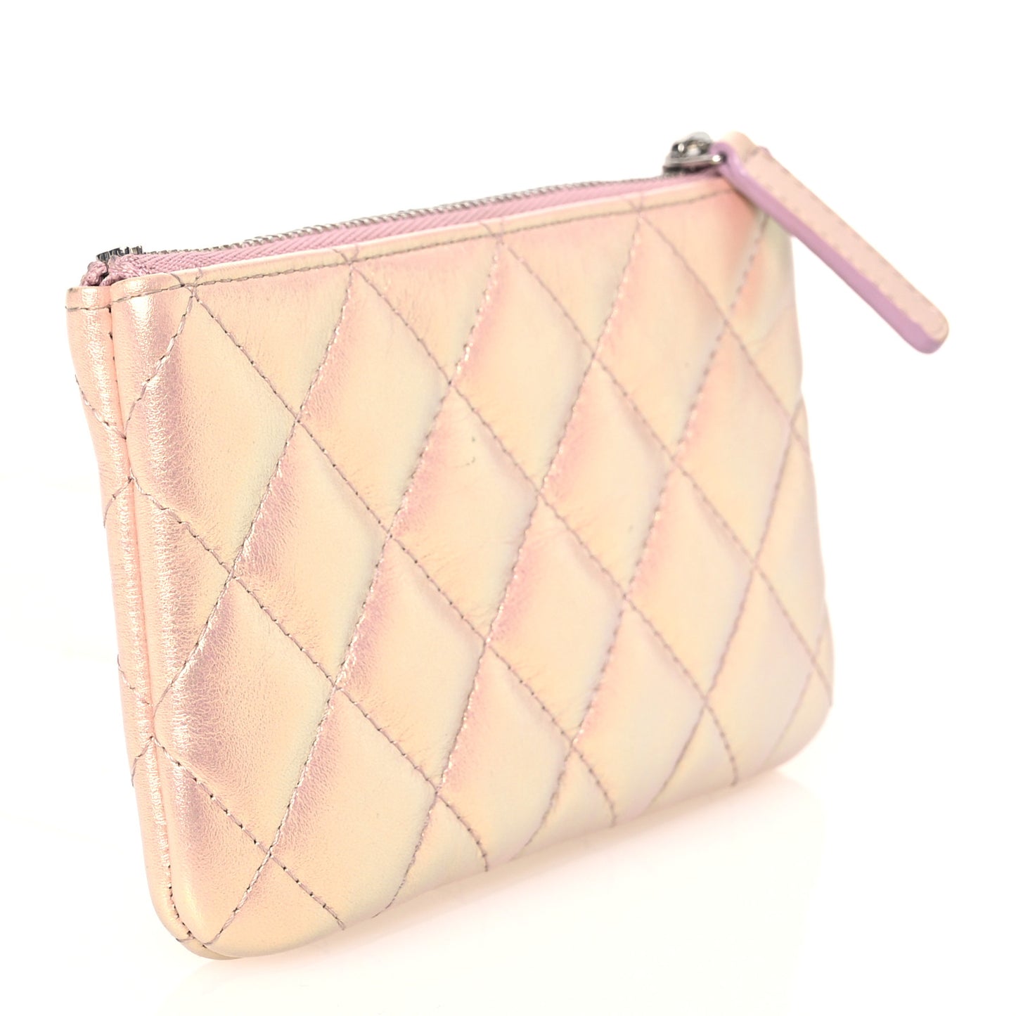 Iridescent Calfskin Quilted Small Cosmetic Case Pink