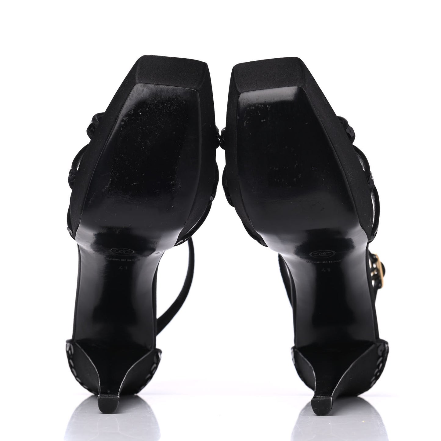 Satin Sequin Platform Pumps 41 Black
