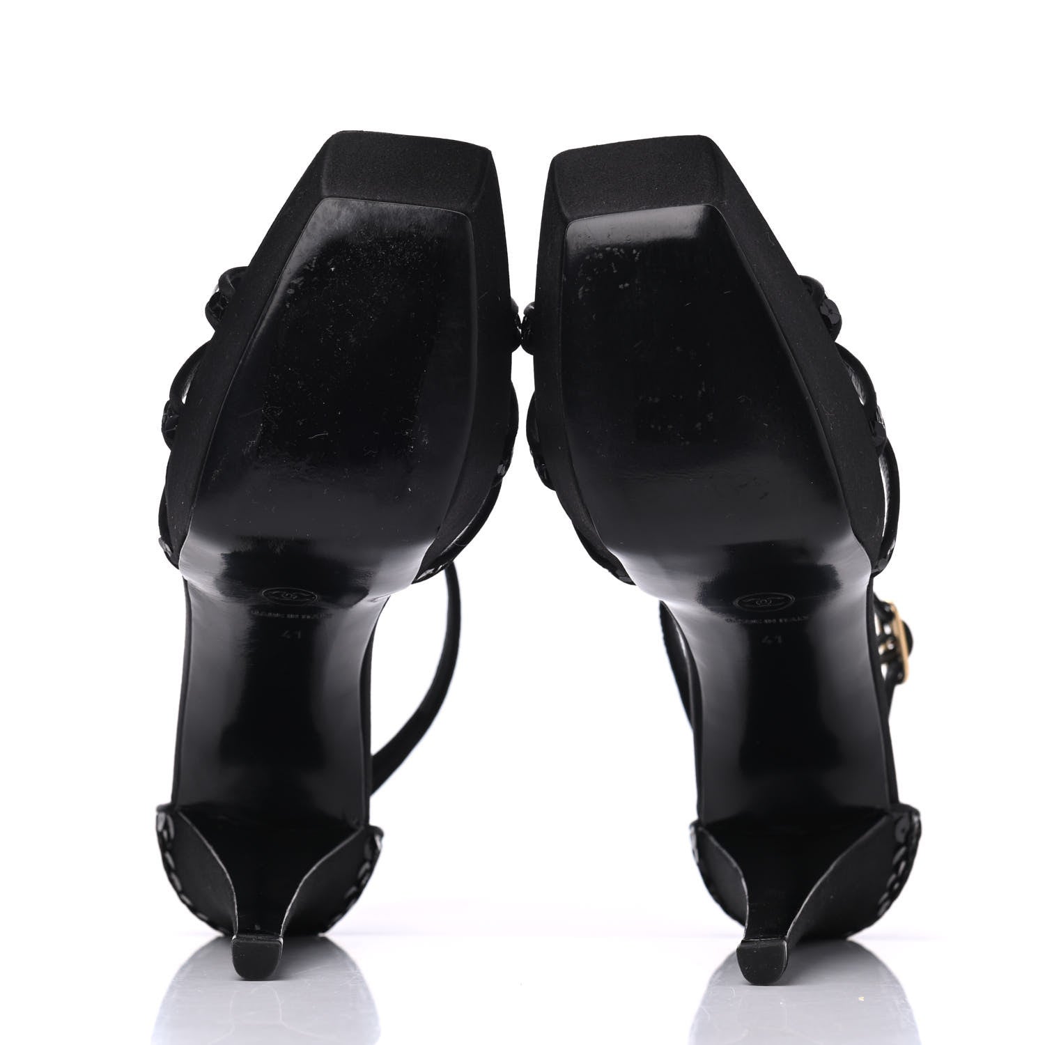 Chanel Satin Sequin Platform Pumps 41 Black 5 of 13