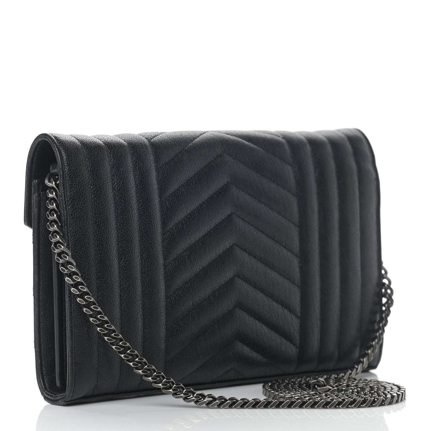Saint Laurent Sheepskin Tri-Quilt Monogram Envelope Chain Wallet Black 3 of 11