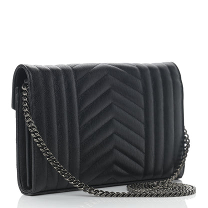 Saint Laurent Sheepskin Tri-Quilt Monogram Envelope Chain Wallet Black 3 of 11