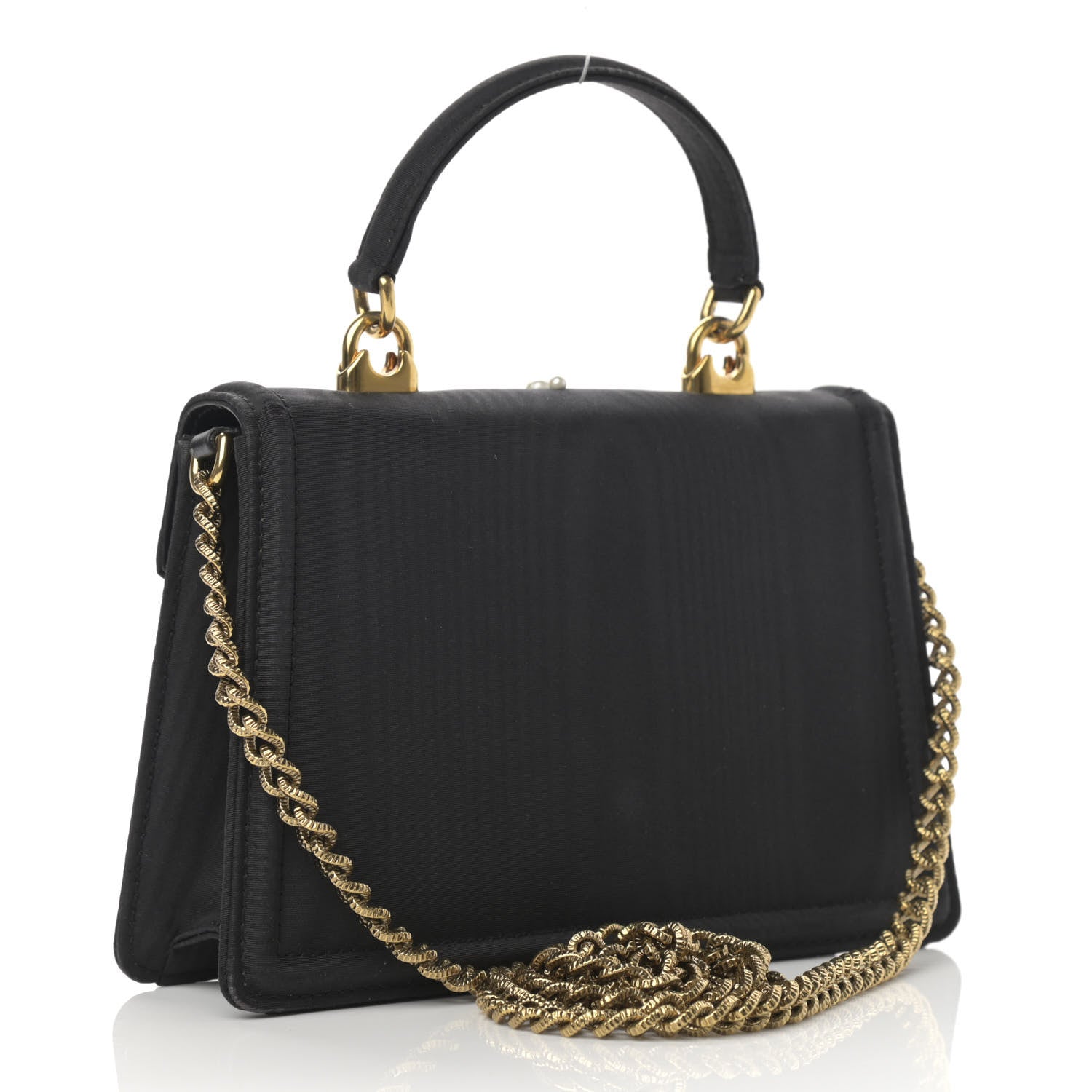 Dolce & Gabbana Moire Pearl Embellished Small Devotion Top Handle Bag Black 3 of 13