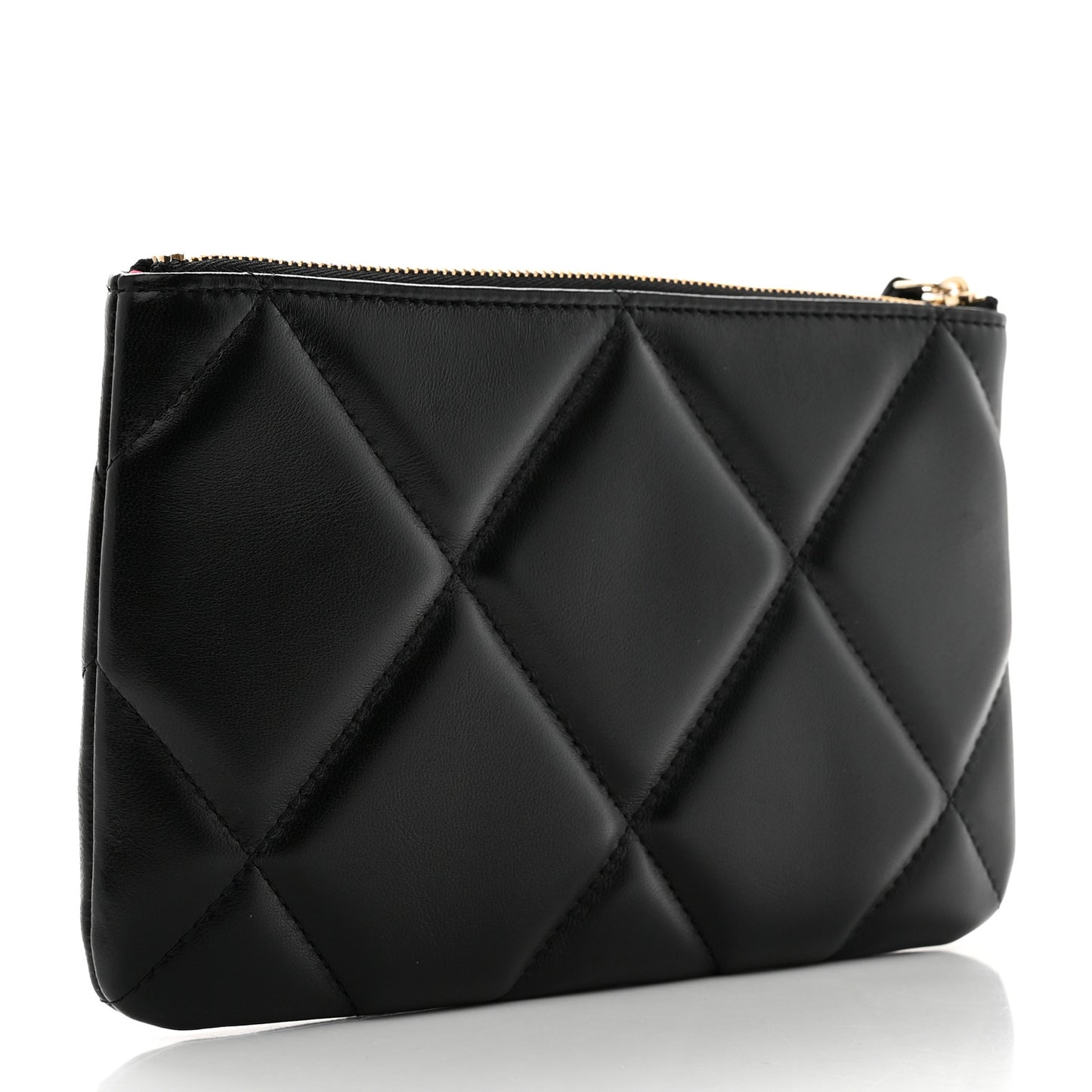 Lambskin Quilted Small Chanel 19 Pouch Black